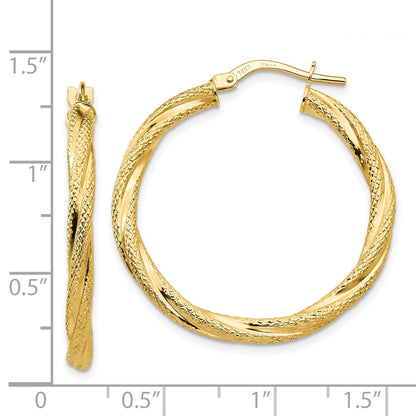 14K Gelbgold Gedreht Strukturiert Creolen