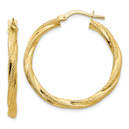 14K Gelbgold Gedreht Strukturiert Creolen