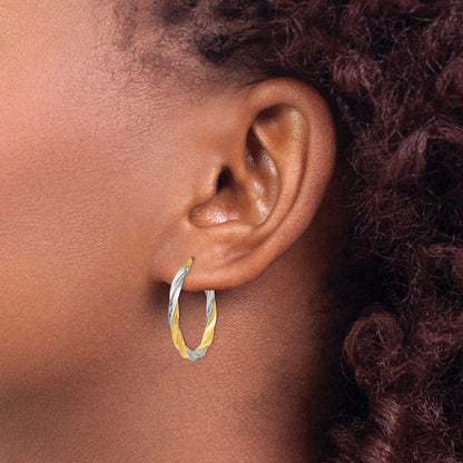 14K Gelb & Rhodium Gedreht Creolen