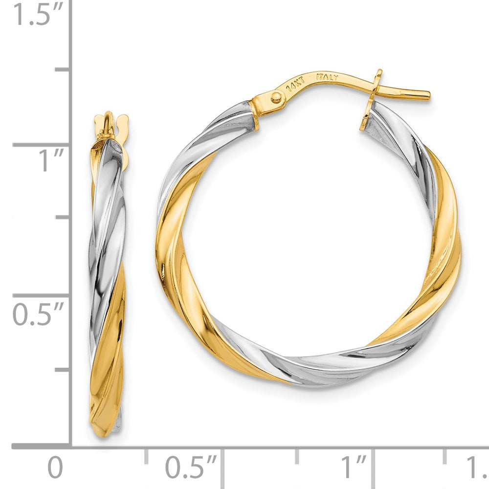 14K Gelb & Rhodium Gedreht Creolen