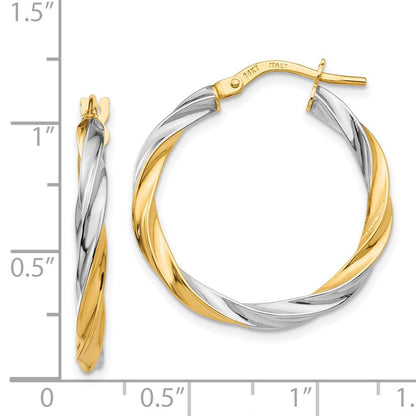 14K Gelb & Rhodium Gedreht Creolen