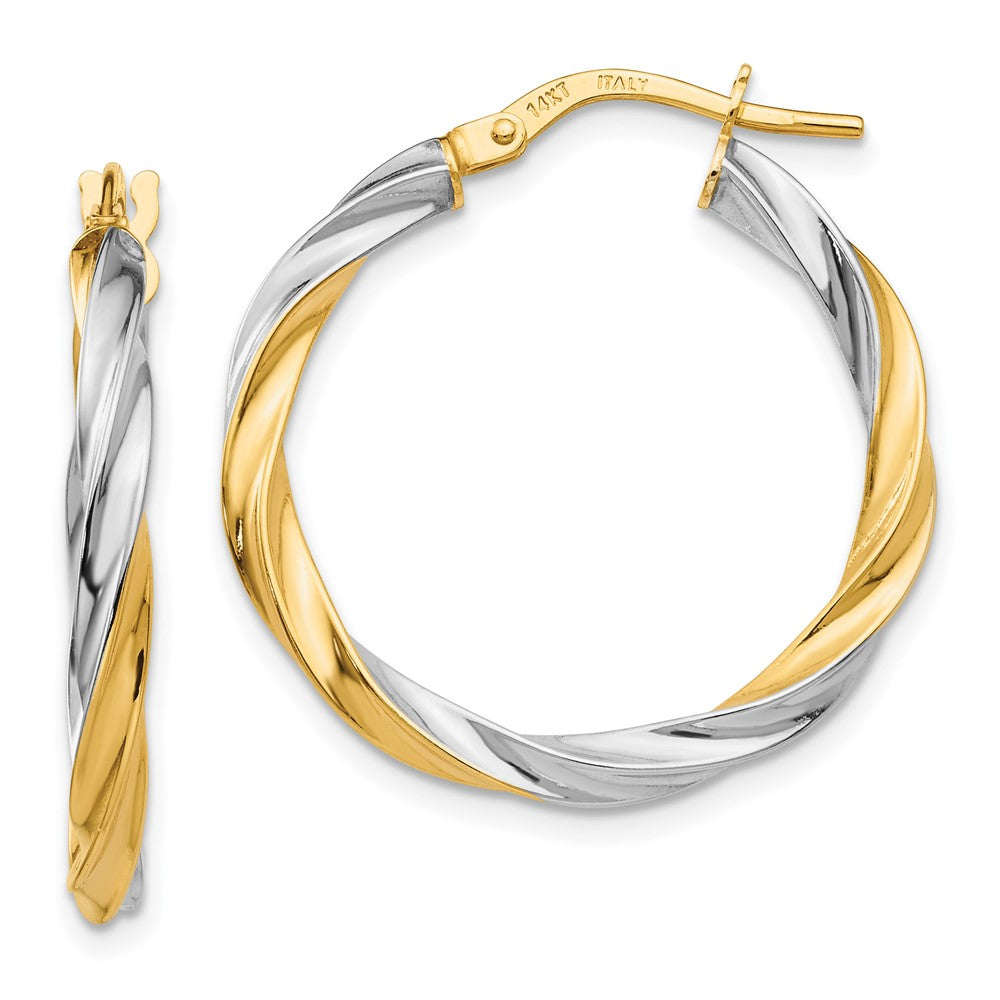 14K Gelb & Rhodium Gedreht Creolen