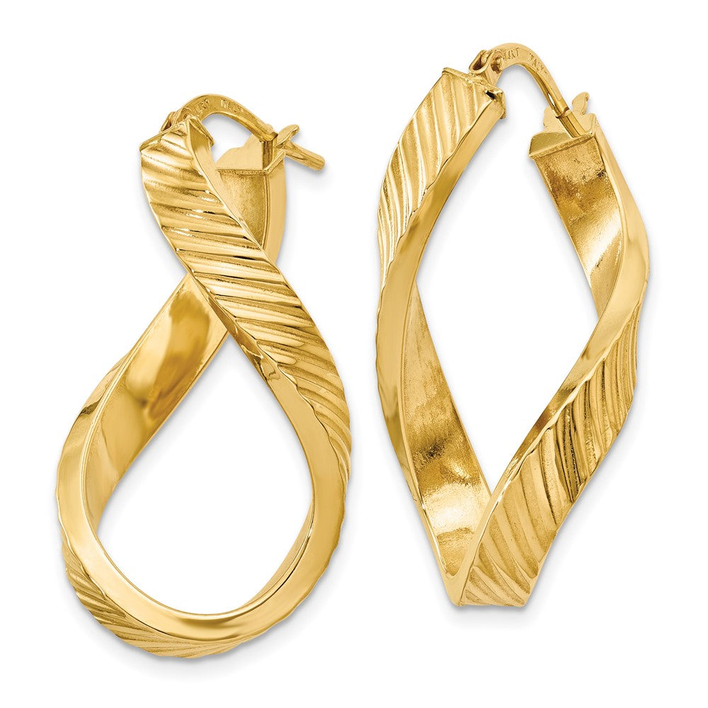 14K Gelbgold Gedreht Strukturiert Oval Creolen