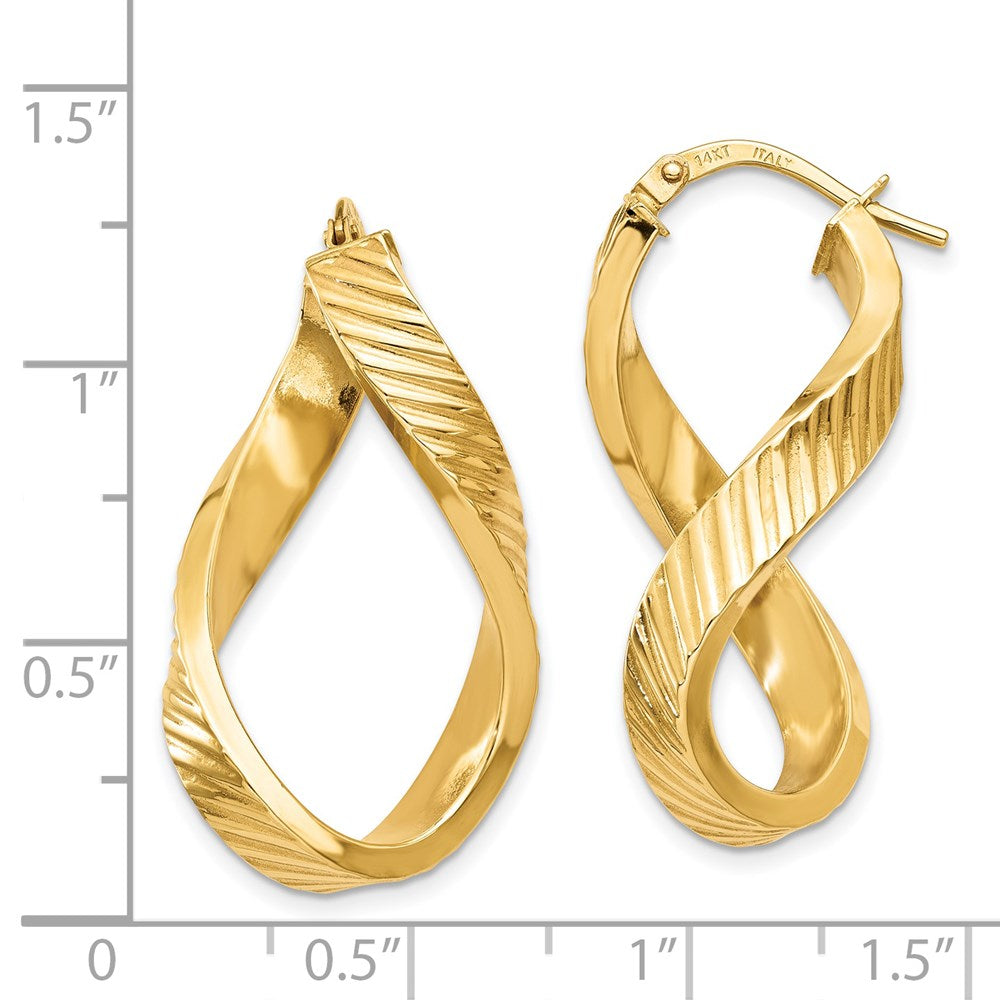 14K Gelbgold Gedreht Strukturiert Oval Creolen