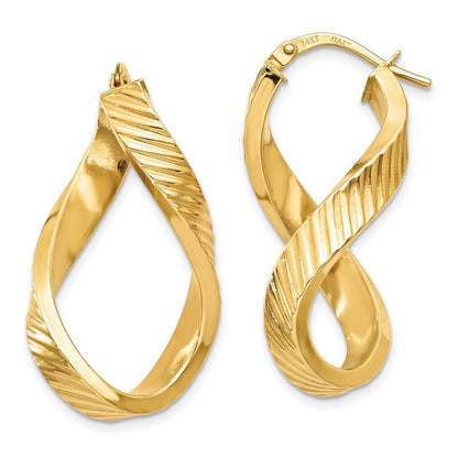 14K Gelbgold Gedreht Strukturiert Oval Creolen