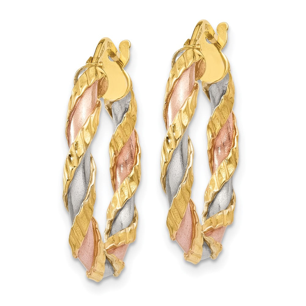 14K Gelb & Rhodium mit Weiß Rose Strukturiert Gedreht Creolen
