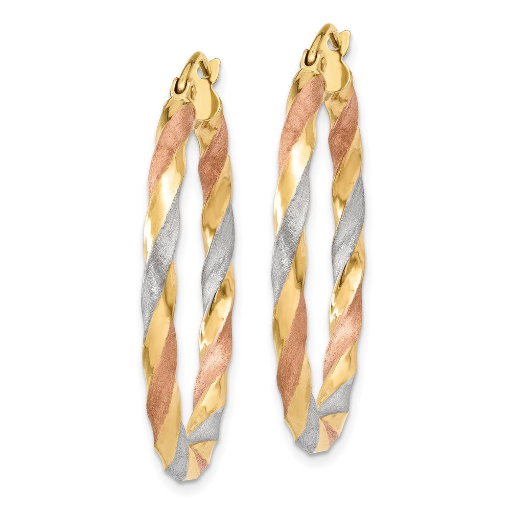 14K Gelb & Rhodium Weiß Rose Satiniert Gedreht Creolen