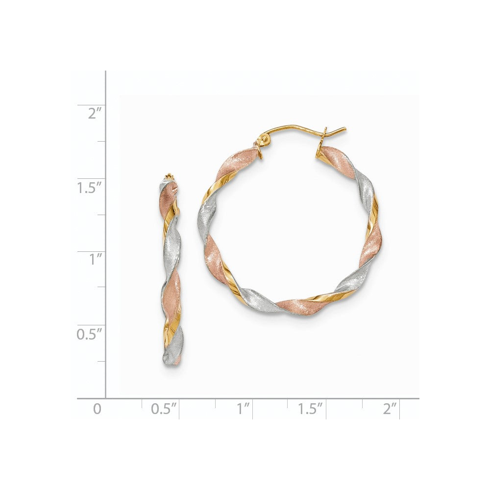 14K Gelb & Rhodium Tricolor Satiniert Gedreht Creolen
