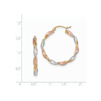 14K Gelb & Rhodium Tricolor Satiniert Gedreht Creolen