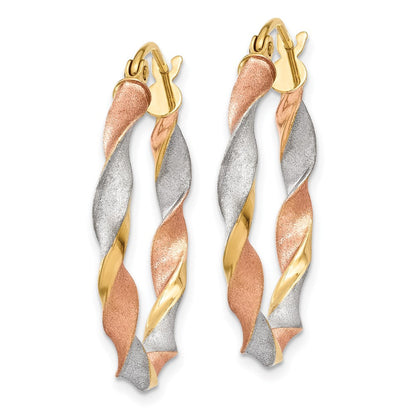 14K Gelb & Rhodium 14ky Weiß Rose Satiniert Gedreht Creolen