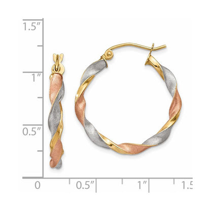 14K Gelb & Rhodium 14ky Weiß Rose Satiniert Gedreht Creolen