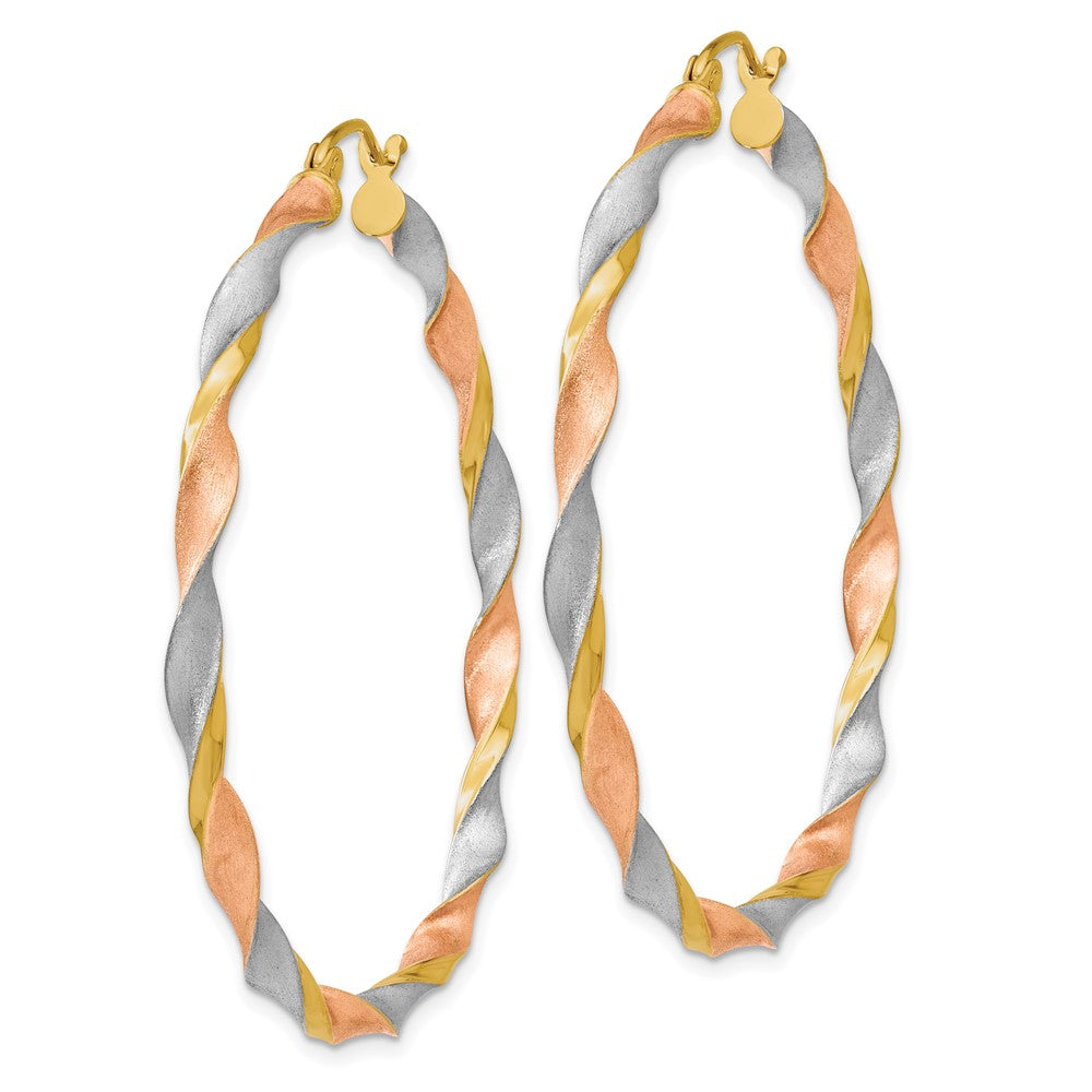 14K Gelb & Rhodium Weiß Rose Satiniert Gedreht Creolen