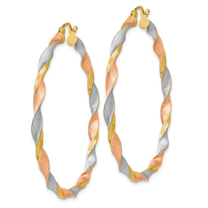 14K Gelb & Rhodium Weiß Rose Satiniert Gedreht Creolen