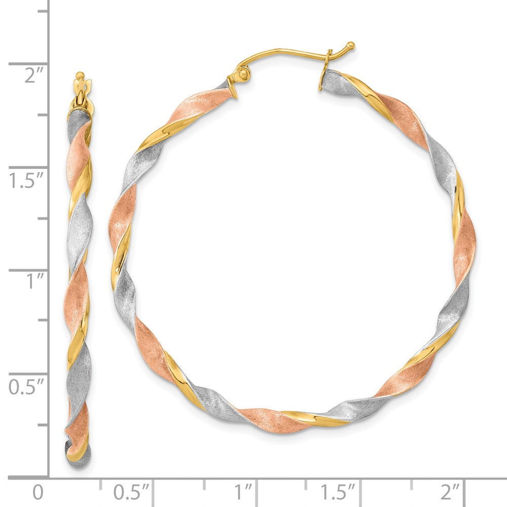 14K Gelb & Rhodium Weiß Rose Satiniert Gedreht Creolen