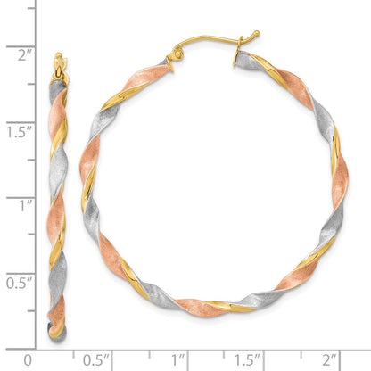 14K Gelb & Rhodium Weiß Rose Satiniert Gedreht Creolen