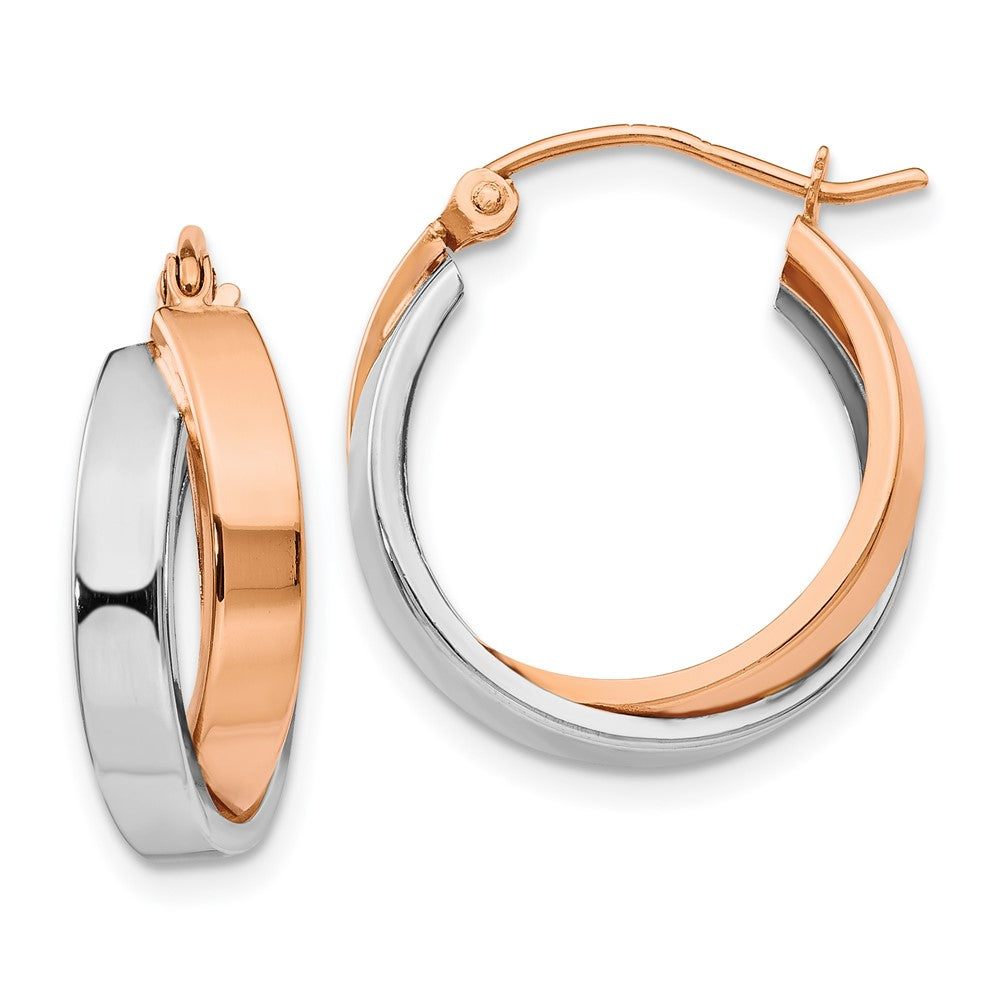 14K Bicolor Rose und Weißgold Poliert Oval Creolen