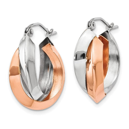 14K Bicolor Rose und Weißgold Poliert Oval Creolen