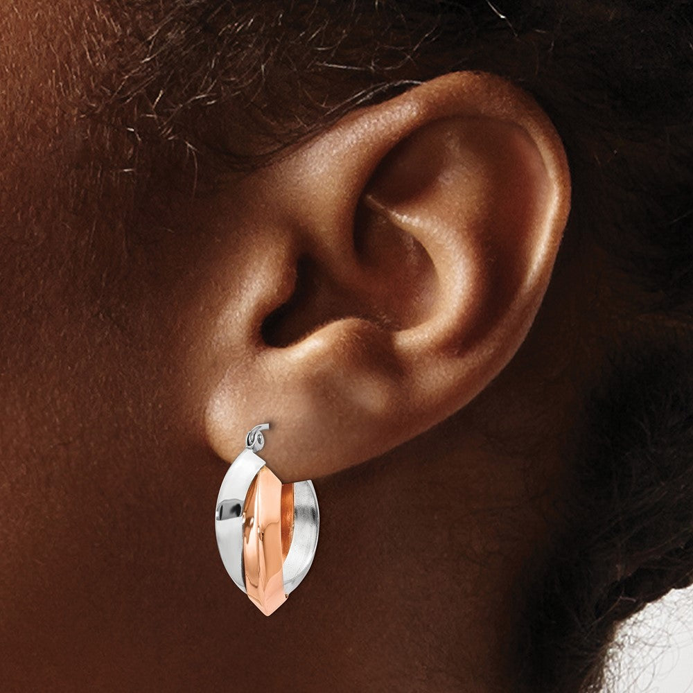 14K Bicolor Rose und Weißgold Poliert Oval Creolen