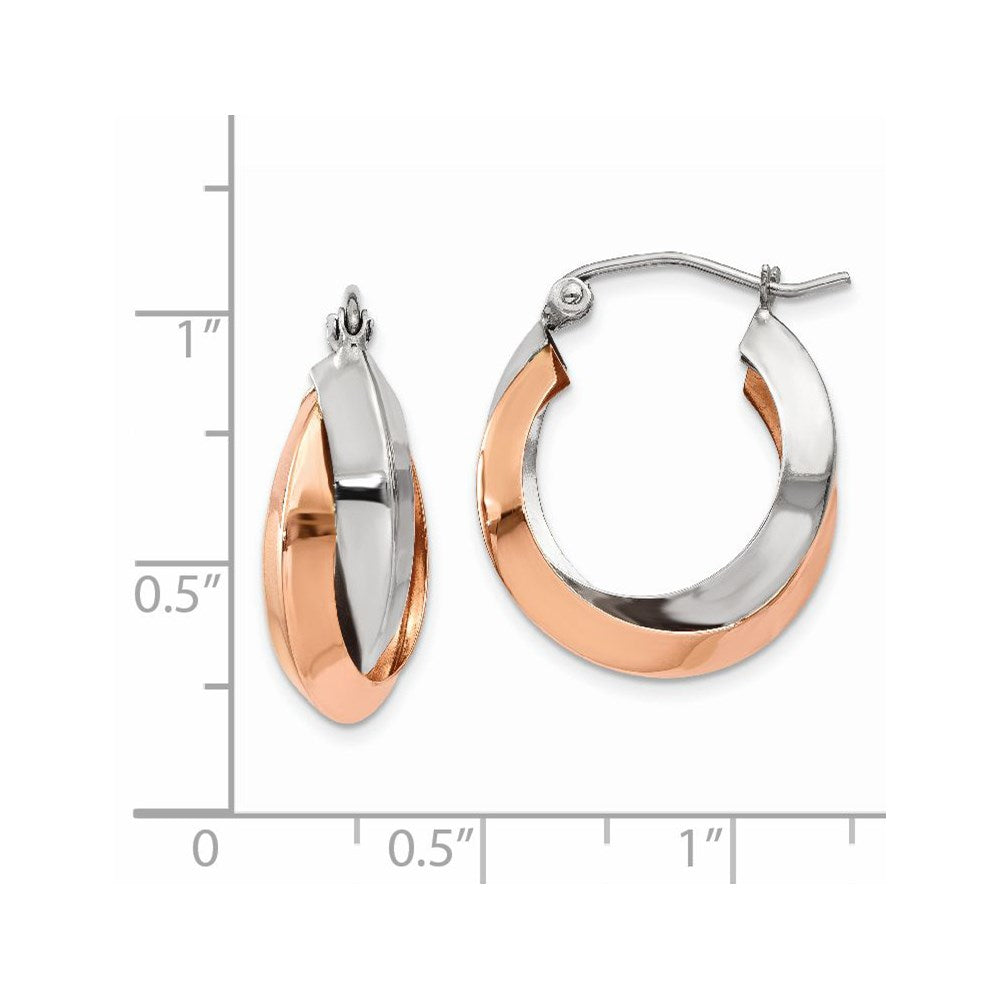 14K Bicolor Rose und Weißgold Poliert Oval Creolen