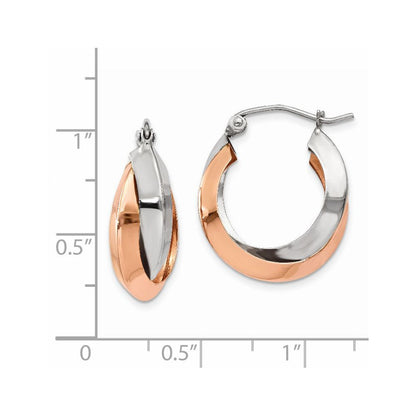 14K Bicolor Rose und Weißgold Poliert Oval Creolen
