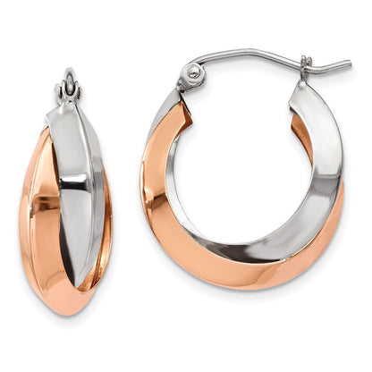 14K Bicolor Rose und Weißgold Poliert Oval Creolen