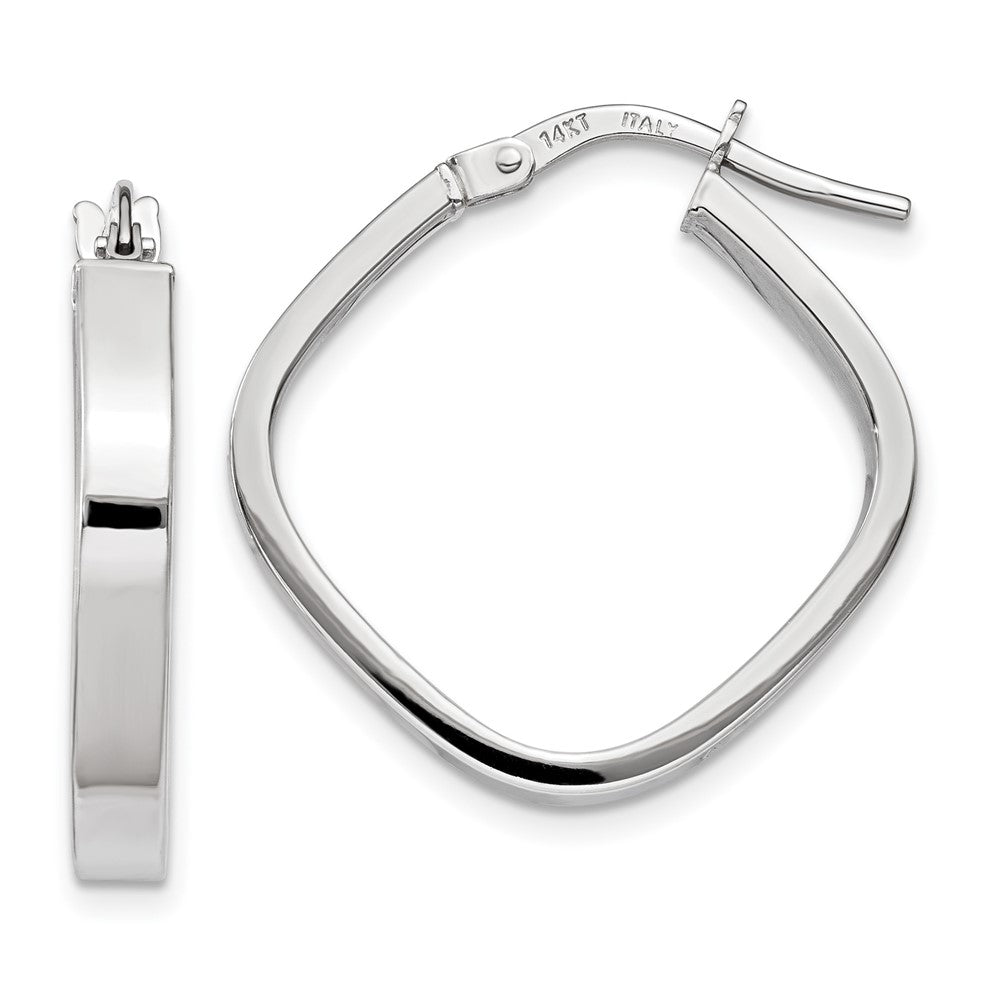 14K Weißgold Flach Kante Quadratisch Creolen