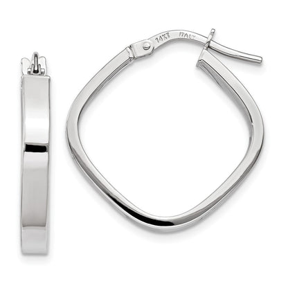 14K Weißgold Flach Kante Quadratisch Creolen