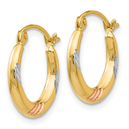 14K Gelb & Rhodium Weiß Rose Poliert Strukturiert Creolen