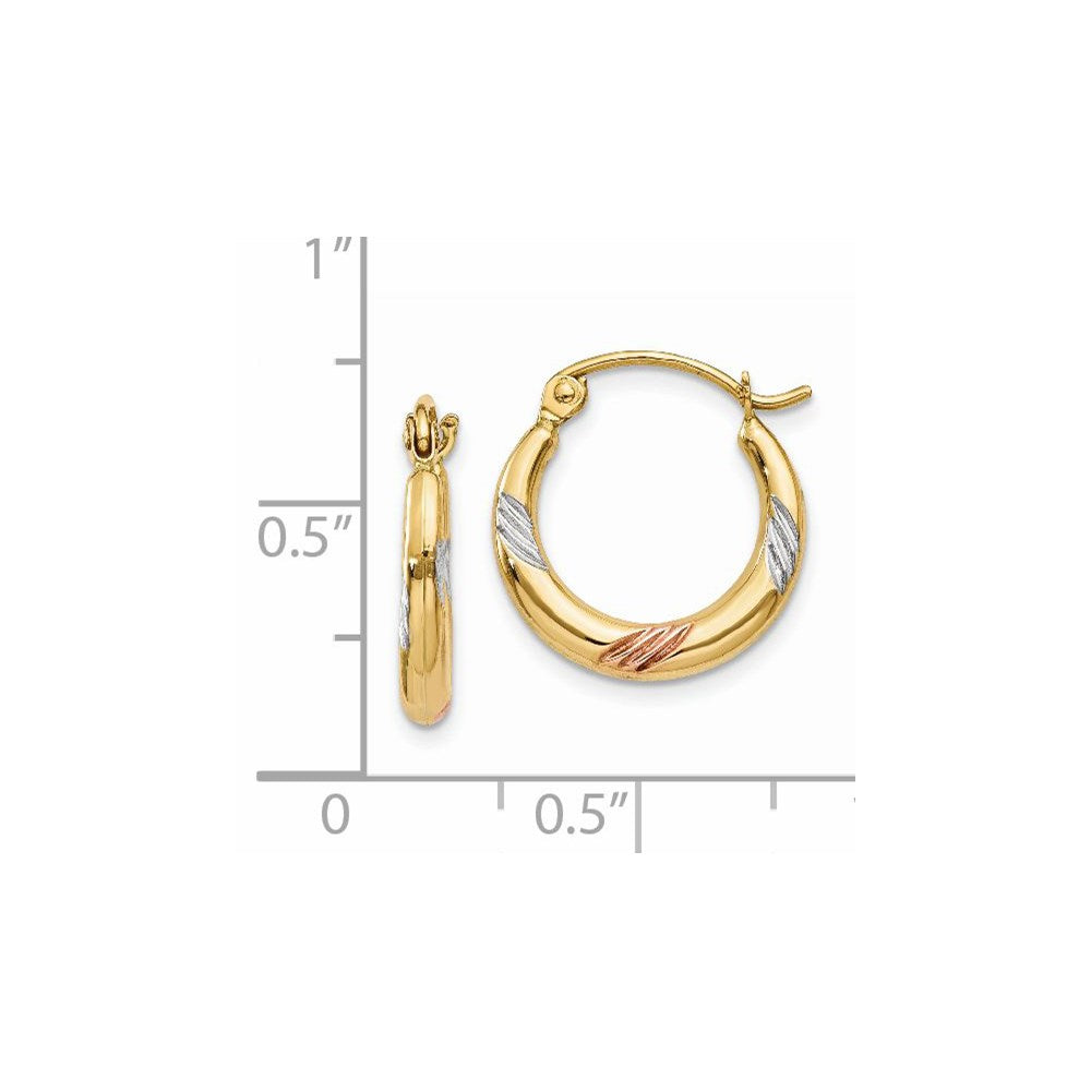 14K Gelb & Rhodium Weiß Rose Poliert Strukturiert Creolen