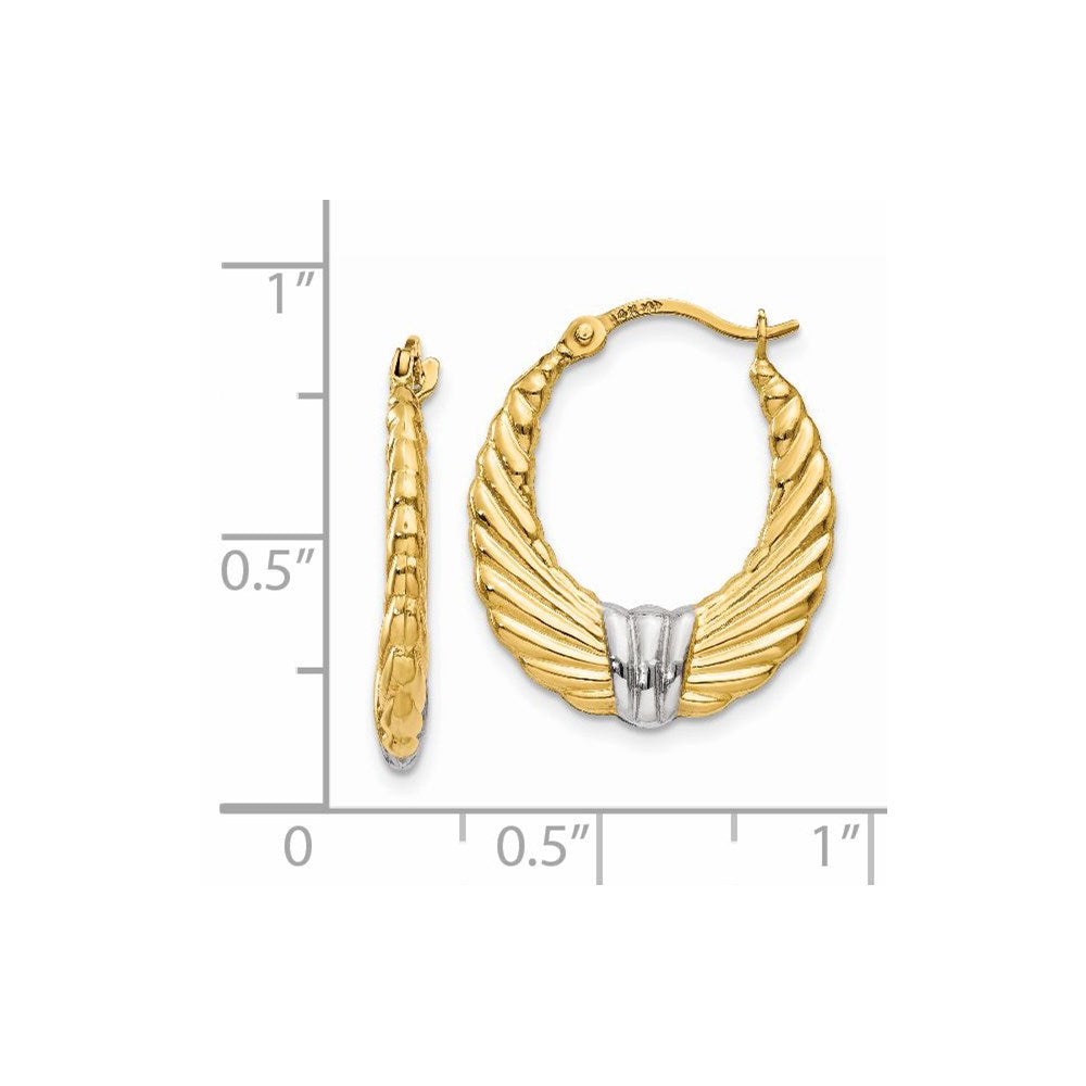 14K Gelb & Rhodium Poliert und Strukturiert Creolen