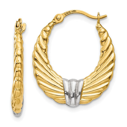 14K Gelb & Rhodium Poliert und Strukturiert Creolen