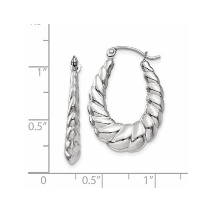 14K Weißgold Poliert und Strukturiert Oval Creolen