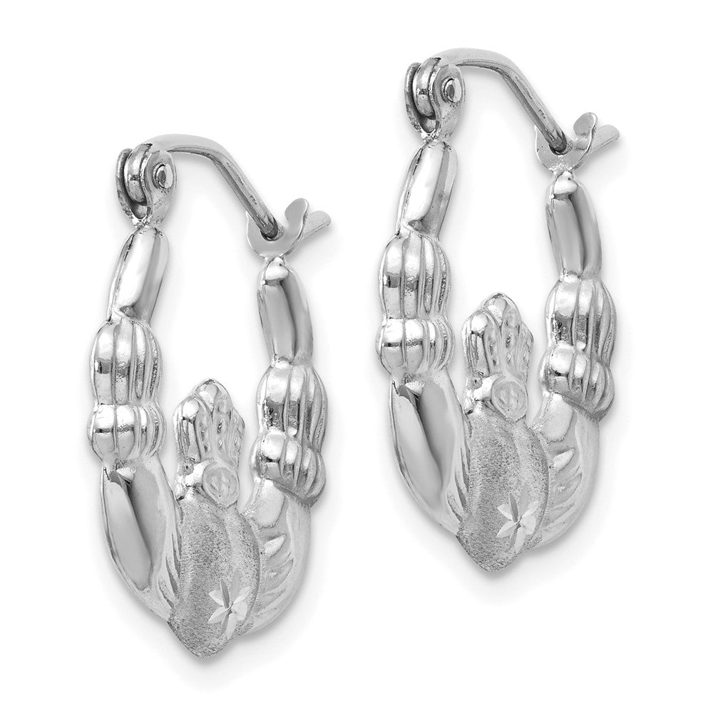 14K Weißgold Satiniert und Diamantiert Claddagh Creolen