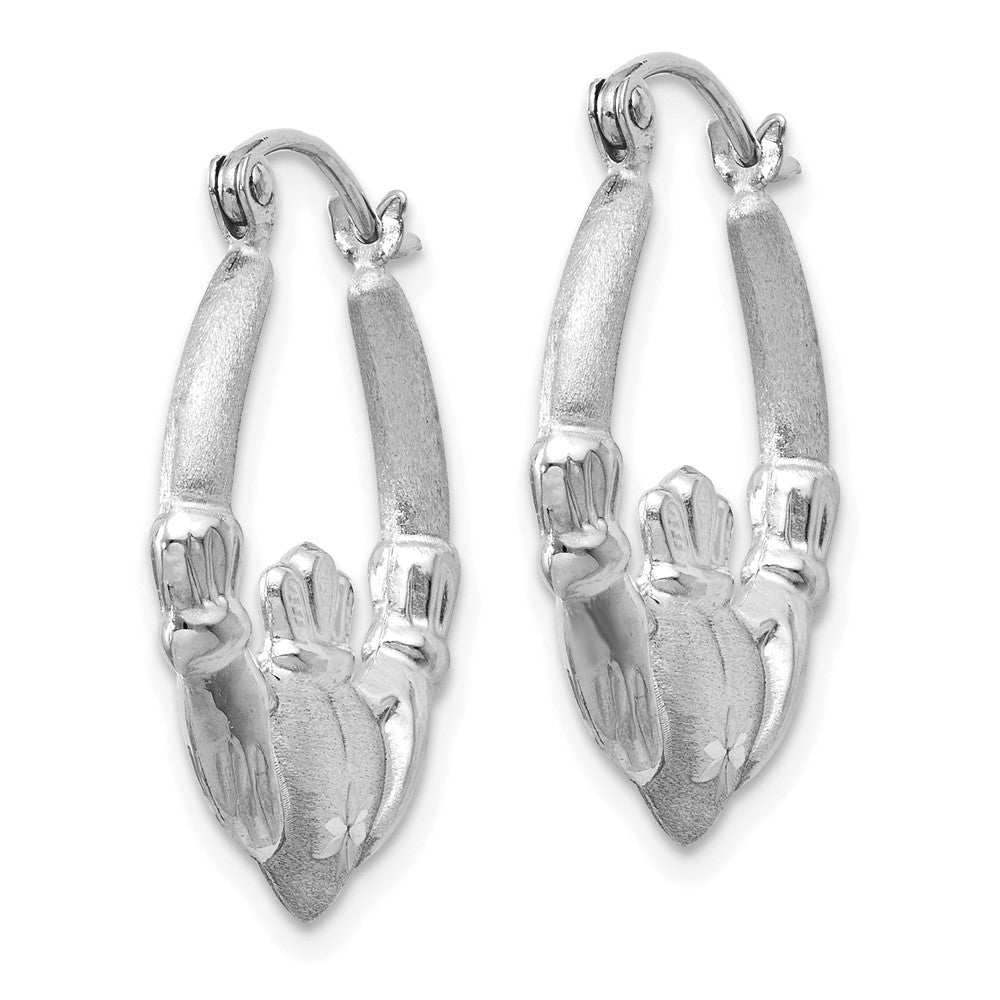 14K Weißgold Satiniert und Diamantiert Claddagh Creolen