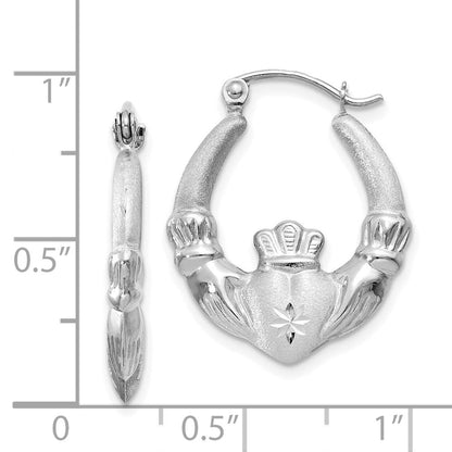 14K Weißgold Satiniert und Diamantiert Claddagh Creolen