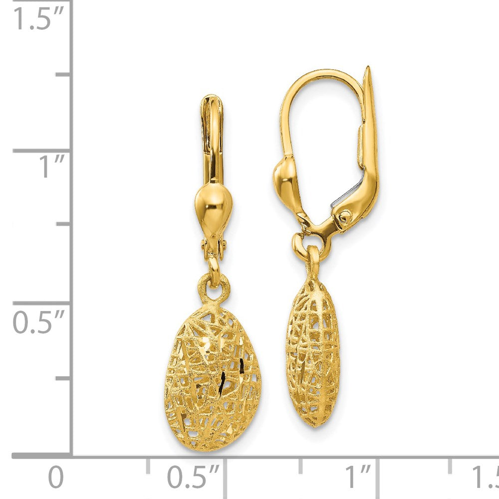 14K Gelbgold Poliert Diamantiert Satiniert Puff Hängend Ohrhänger mit Brisur