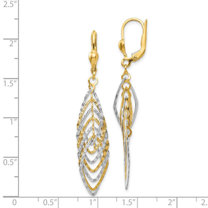 14K Bicolor Poliert Diamantiert Hängend Ohrhänger mit Brisur