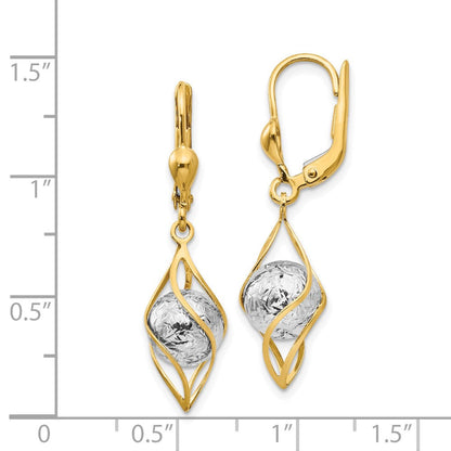 14K Bicolor Poliert Diamantiert Hängend Ohrhänger mit Brisur