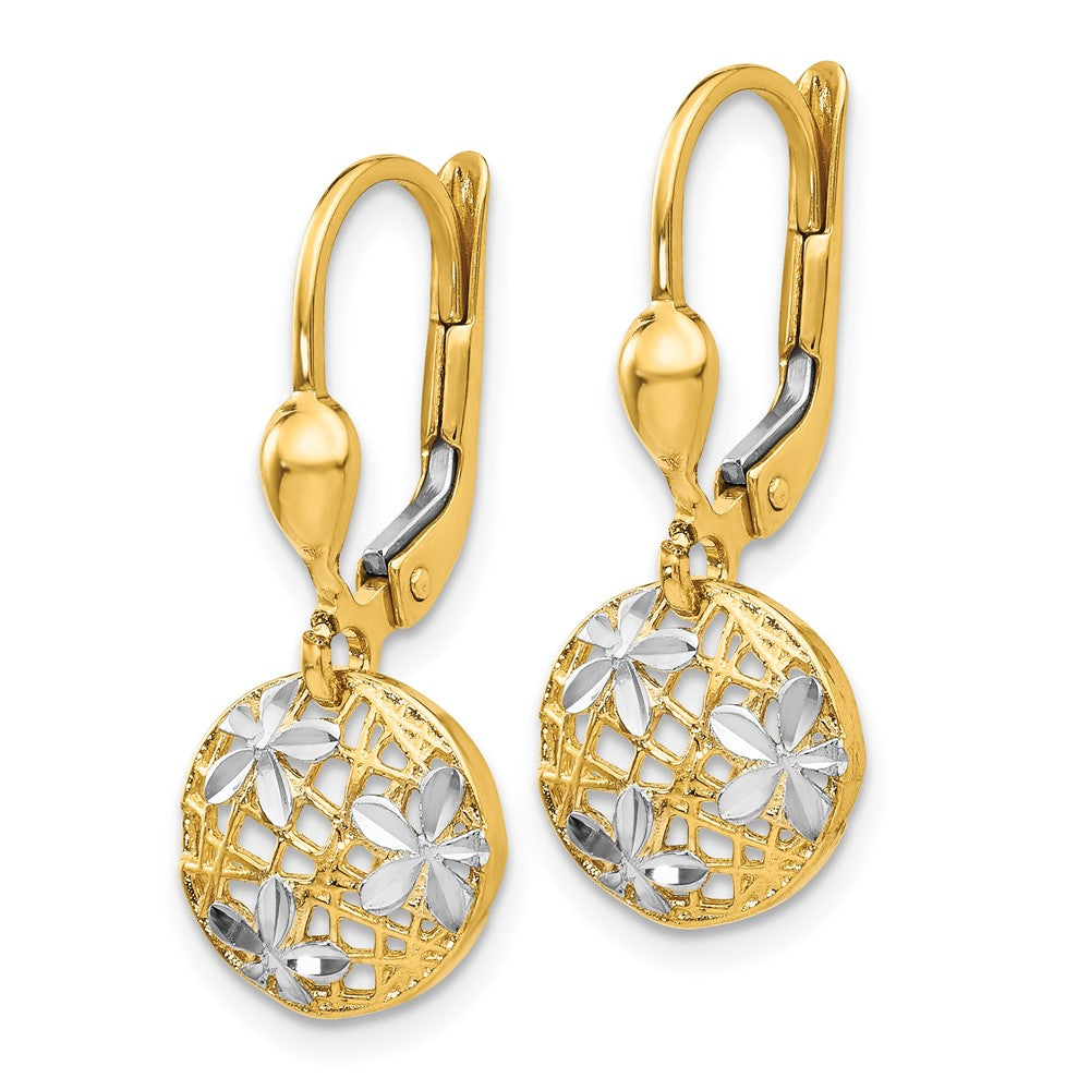 14K Gelb & Rhodium und Poliert Diamantiert Hängend Ohrhänger mit Brisur