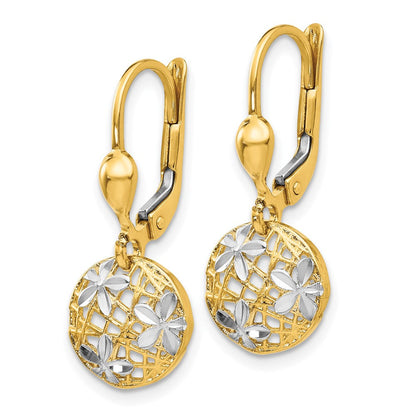 14K Gelb & Rhodium und Poliert Diamantiert Hängend Ohrhänger mit Brisur