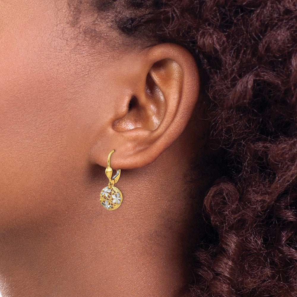14K Gelb & Rhodium und Poliert Diamantiert Hängend Ohrhänger mit Brisur