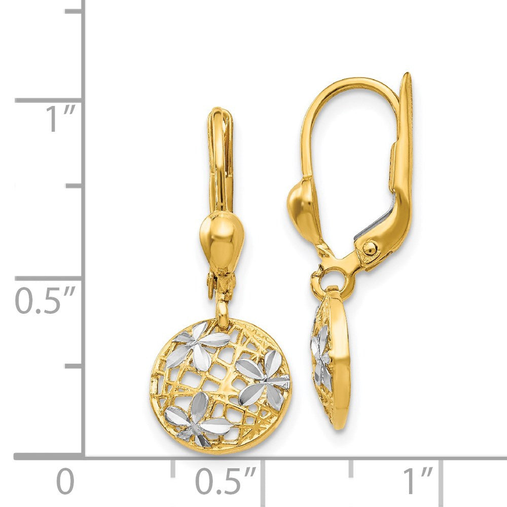14K Gelb & Rhodium und Poliert Diamantiert Hängend Ohrhänger mit Brisur