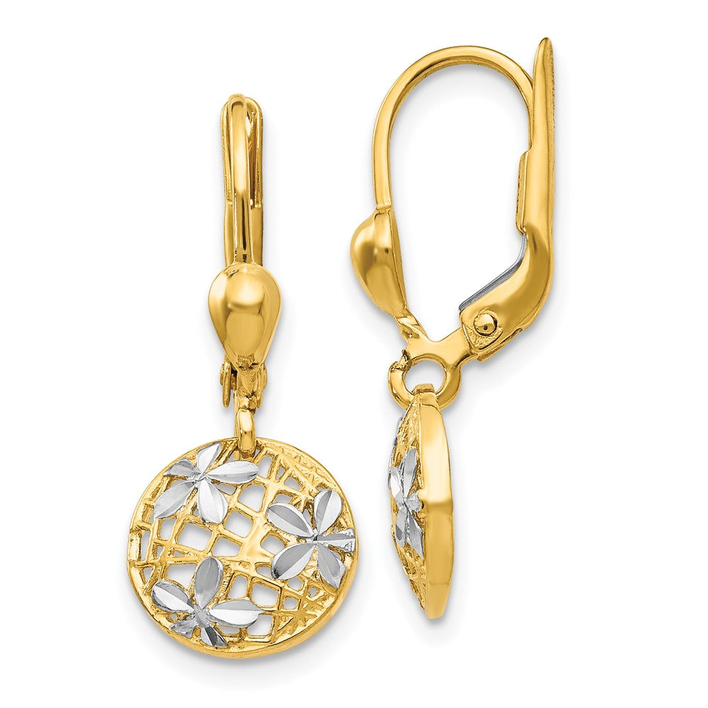 14K Gelb & Rhodium und Poliert Diamantiert Hängend Ohrhänger mit Brisur
