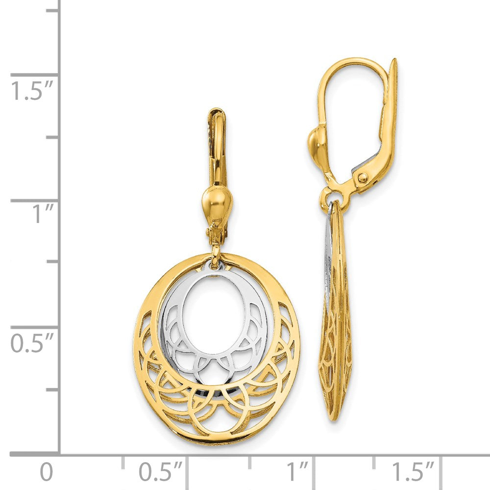 14K Bicolor Poliert Ohrhänger mit Brisur