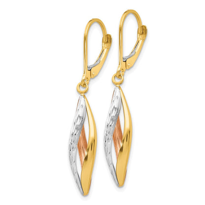 14K Bicolor mit Weiß Rhodium Diamantiert Ohrhänger mit Brisur