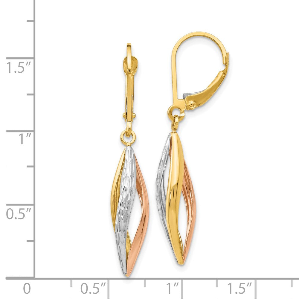 14K Bicolor mit Weiß Rhodium Diamantiert Ohrhänger mit Brisur