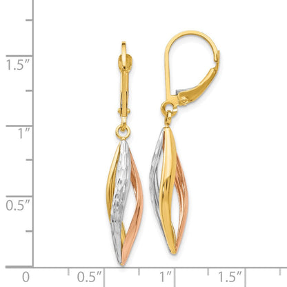 14K Bicolor mit Weiß Rhodium Diamantiert Ohrhänger mit Brisur