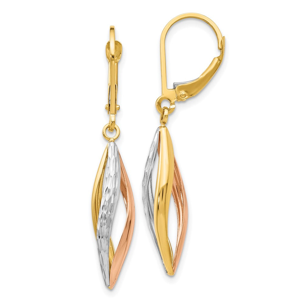 14K Bicolor mit Weiß Rhodium Diamantiert Ohrhänger mit Brisur
