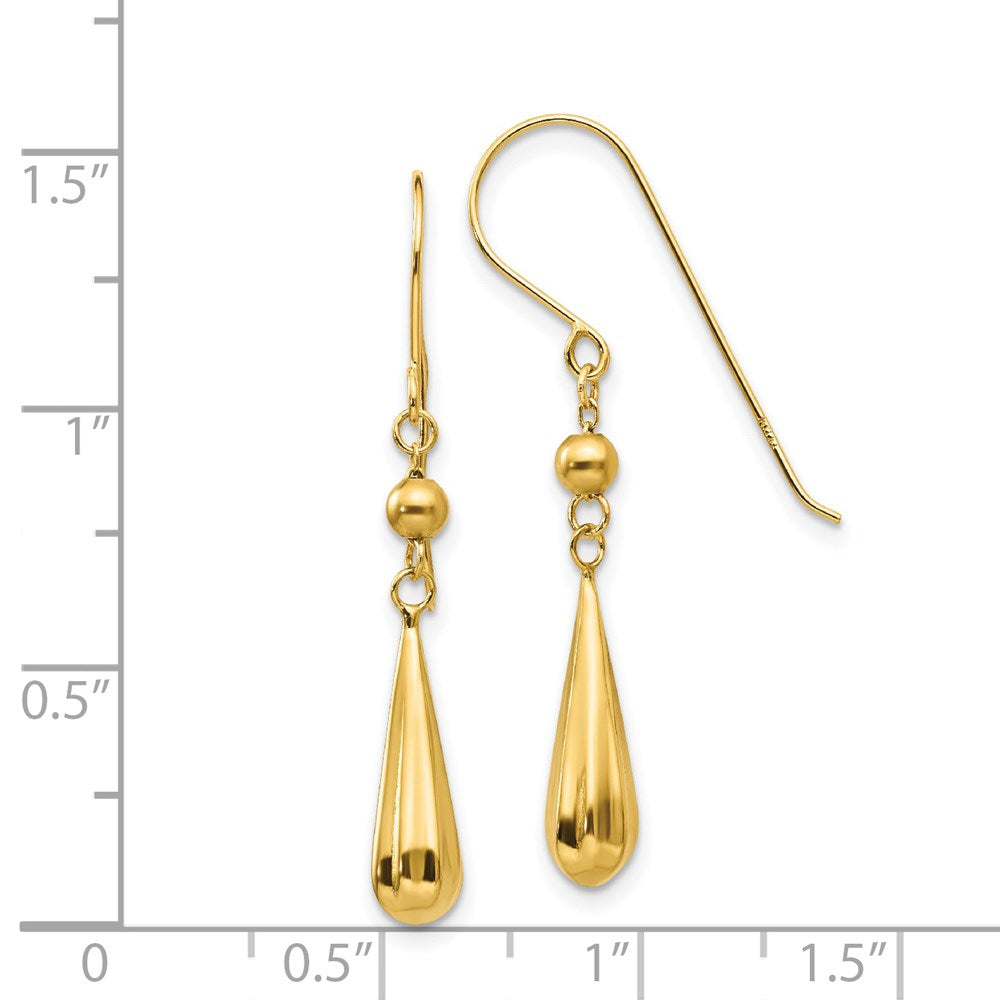 14K Gelbgold Gerillt Gewölbt Tropfen Hirte Haken Ohrringe