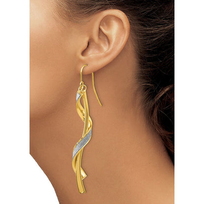 14K Gelbgold Poliert Glitzer Infused Spirale Ohrhänger